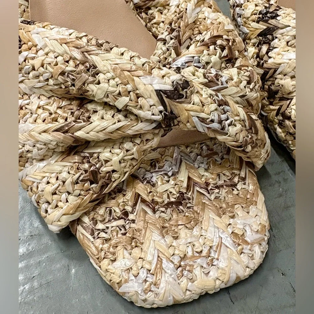 Anthropologie Katia Raffia Slip On Wedges Size 41 / 10 Multi Woven Sandals